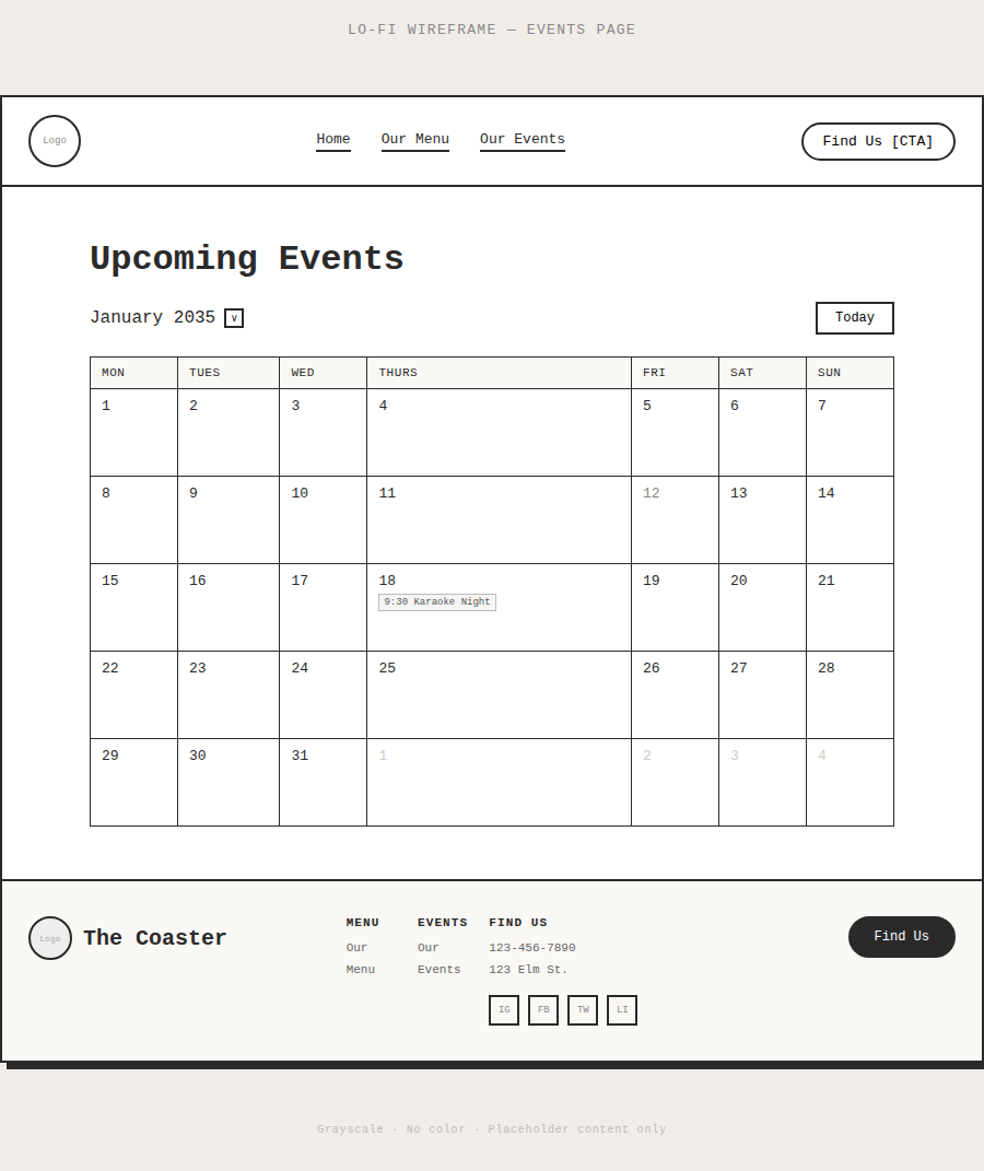 The Coaster Events Page Wireframe
