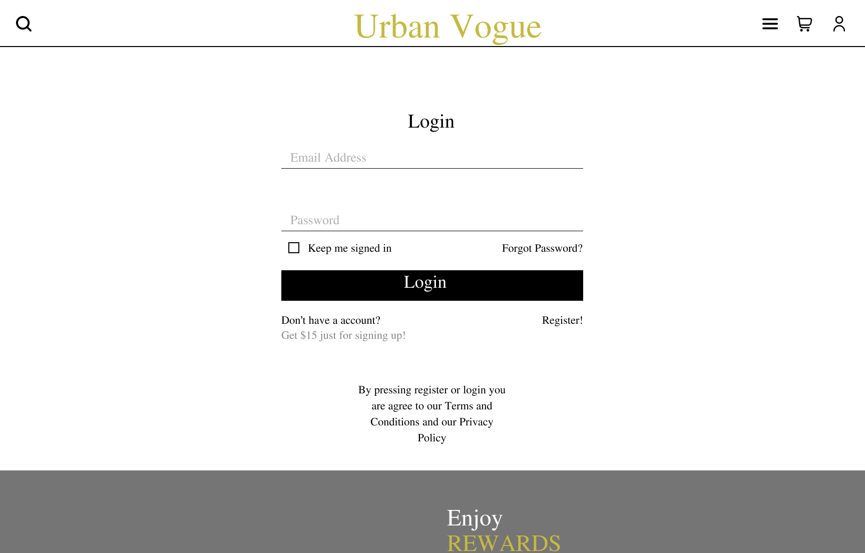 Urban Vogue Login Page