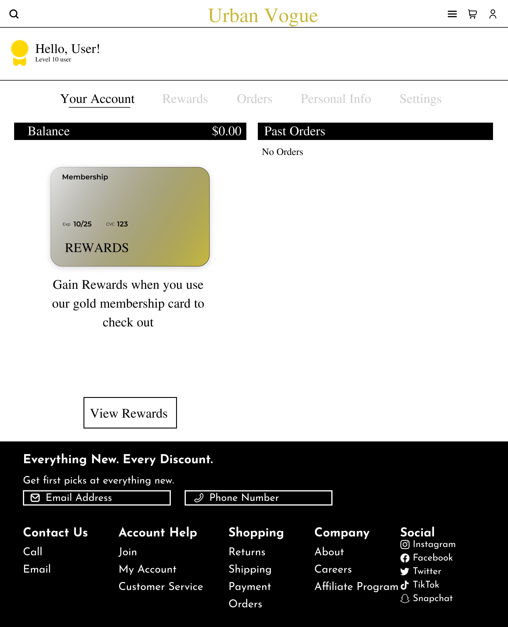 Urban Vogue User Profile Page